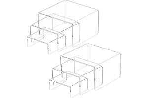 Rarapop 6 Pcs Acrylic Display Risers, Clear Riser Shelf Showcase for Buffet Cupcake, Puppets, Anime Characters, Perfumes, Jewelry, Clear Product Stand, Acrylic Risers for Display (SetA)