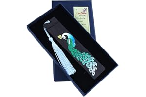 LYXTIORN Segnalibro in legno fatto a mano Set segnapagina per gli amanti dei libri, regalo di anniversario, collezione, confezione regalo - pavone dipinto