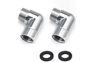 Moollyfox 2 adattatori per doccetta, adattatore per soffione a 90 gradi, angolo regolabile, universale, 1/2 pollici, adattatore per tubo doccia con rondelle, angolo per doccetta, argento