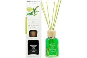 Ambientair Home Perfumes. Ambientador Mikado Aroma Té Verde Lima. Difusor de Varillas perfumadas. Difusor 240 ml con palitos de ratán.