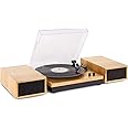Fenton RP165L Record Player Stereo System with Speakers, Light Wood Finish Turntable, HiFi Audio, Bluetooth Streaming, 3-Speed Selectable, Auto-Stop, Wireless Connectivity for Home Listening