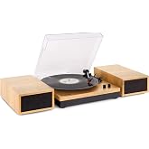 Fenton RP165L Bluetooth Turntable Light Brown Finish 3-Speed | Built-in Bluetooth, 3 speeds, built-in speakers, drive strap,