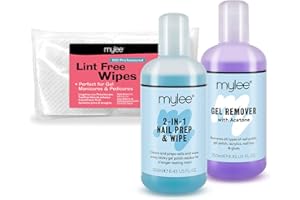 Mylee Kit Manucure & Pédicure Salon, Solution de Préparation & Nettoyage Nail Prep & Wipe, Dissolvant Gel Remover et Lingettes pour Ongles UV LED pour Trempage de Vernis Semi Permanent