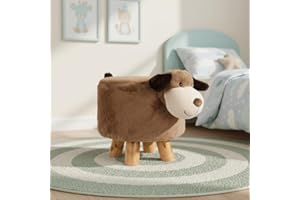 HODGE AND HODGE Wooden Animal Stool - 30cm Dog Design, Plush Faux Fur Seat with Removable Washable Cover, Child-Safe Durable Wooden Frame, Decorative Chair for Kids, Lightweight and Easy to Move