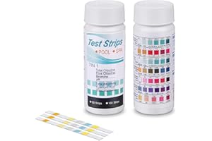 SUJAHHUJIQ 7 IN 1 Pool Test Strips, 100PCS Swimming Pool Water Test Strip, Hot Tub Water Test Strips, Total Hardness, Total Chlorine, Bromine, Free Chlorine, PH, Cyanuric Acid & Total Alkalinity