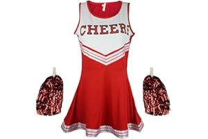 Ovender Vestido Cheerleader Disfraz Pompones Vestido Elegante Carnaval Navidad Halloween Mujer Adulto Cosplay Festival Fiesta Baile