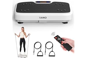 YAMO Vibration Plate Exercise Machine, Vibrating Plate for Lymphatic Drainage & Weight Loss, 5 Programs + 99 Intensity Levels, Vibration Power Plate with Resistance Bands