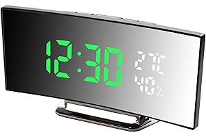 Derkiewn Sveglia Digitale, Grande Schermo a LED da 6.5'', Sveglia da Comodino con temperatura e umidità, Orologio a Specchio con 2 Allarme, luminosità regolabile, Snooze, Alimentato USB (verde 01)