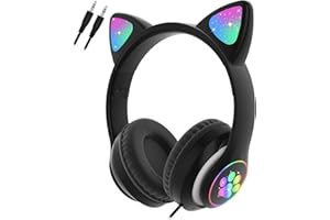 arVin Bluetooth Kopfhörer für Kinder, Kabellos Faltbar Kopfhörer, TF Karte, 3.5mm Jack, HiFi Stereo Sound LED Licht Over Ear Headset mit Mikrofon für Schule/Tablet/iPhone/Samsung (Schwarz)
