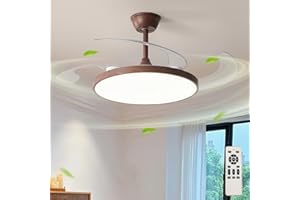 CAUFLOCE Grande Ventilateur Plafond Avec Lumiere Télécommande Silencieux Chambre Rétractable Lampe Ventilateur Plafond LED Dimmable Réversible Moderne Plafonnier Avec Ventilateur Smart 6 Vitesses-Wood||95cm