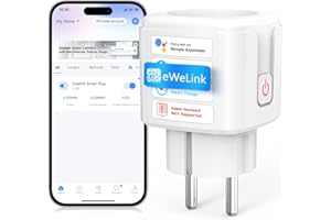 SURFOU WLAN Steckdose mit Zeitschaltuhr & Strommessgerät, Smart Plug 16A mit App Steuerung, Sprachsteuerung, Timer, für Alexa & Google Home, 2.4GHz WiFi, Fernzugriff, Kein Hub erforderlich