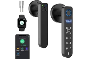 Fingerprint Handle Door Lock RFID NFC Smart Door Levers eLinkSmart Digital Keyless Entry Door Knob Lock with Keypad Display Screen Privacy Mode for Bedroom, eSmartLock App Black