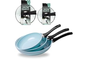 Set Padella Antiaderente STARLYF JADE PAN, 5-PIECE SET, 3 padelle + 2 coperchi di vetro, Superfici Antiaderenti, Rivestimento Antigraffio, Cucina sana con libretto di ricette gratuito (SET)