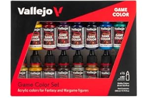 Vallejo Game Color Set de Pintura Acrílica Avanzado. Kit de 16 Colores de Acabado Mate y Metalizado en Botellas de 18 Ml con Cuentagotas. Estuche de Nivel Avanzado para Figuras de Fantasía y Wargame