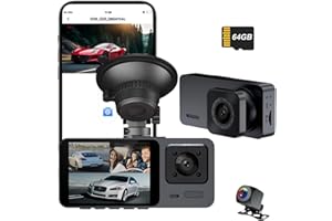 ALKEUR Dashcam - Cámara para salpicadero de Coche 1080P, WiFi, Tarjeta SD de 64 GB, cámara Dual con vigilancia de Aparcamiento, visión Nocturna, WDR, Gran Angular de 170°, Sensor G, grabación en
