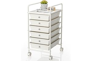 Johgee 6 Drawers Plastic Storage Cart, Multipurpose Mobile Organizer Shelving Unit with Lockable Wheels, Rolling Cart Storage Trolley for Home Office Stationery Makeup Beauty & Salon