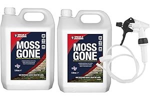 SPEAR & JACKSON Spear and Jackson Moss Gone Moss killer 2 x 5 Litre with long hose trigger, Multi-pack, Fast Acting, Suitable on Paths, patios and hard surfaces
