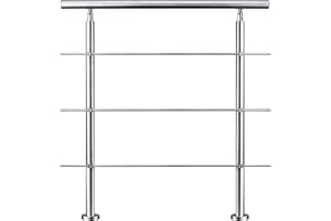 AICA SANITAIRE Garde-corps 80cm avec main courante, en acier inoxydable 201, pour intérieur et extérieur, garde-corps avec 3 traverses