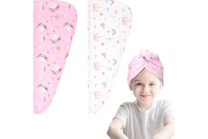 Xialvyu 2 Pack Hair Towel Wrap Kids, Microfibre Hair Towel, Unicorn Hair Towel Wrap, Small Size Specially Designed for Children Microfibre Hair Towels Rapid Drying Hair Towel Turban(White+Pink)