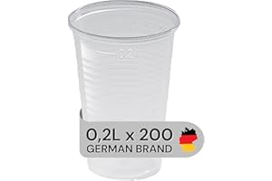 ‎LOGIPACK GERO LogiPack GeRo Trinkbecher | Eichstrich 0,2l | Bierbecher Plastikbecher Einwegbecher aus Kunststoff PP (Polypropylen), Transparent klar | Ausschankbecher (200)