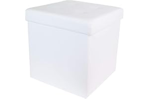 THE HOME DECO FACTORY CMHD3402 Caja-PUF Plegable Blanco, Poliuretano, 37.5x37.5x37.5 cm