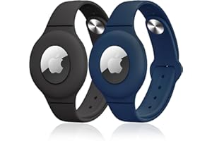 NEXCYBER 2 Stück Airtag Wristband Kids, Anti-Lost, Anti-Scratch Protection for Positioning The Bracelet for Apple AirTag Waterproof，Schwarz+Blau