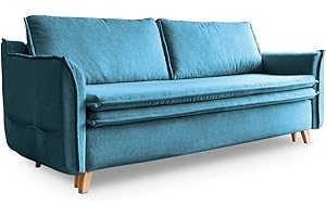 MIUFORM Schlafsofa mit Bettkasten, Schlafsofa Dauerschläfer - Big Sofa mit Schlaffunktion und Bettkasten, Schlafsofa mit Matratze, Sofabett, Schlafcouch mit Bettkasten, Schlafcouch Ausziehbar - Sofa Türkis