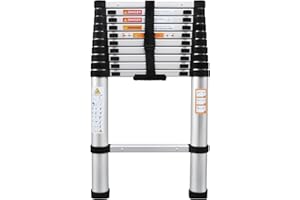 YOUSEAHOME Aluminium Telescoping Ladder, 3.2M Heavy Duty Multi-Purpose, Non-Slip, Max Load 150kg/330lb, Portable Extension Loft Ladder