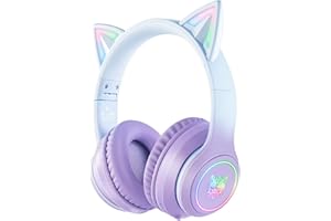 PHNIXGAM Wireless Bluetooth Kopfhörer für Kinder, mit 3,5mm verdrahtetem Modus nur für Audio, Faltbarer Kopfhörer mit Mikrofon, RGB Licht, für Schule Gaming, Kompatibel mit Handys PC Table (Lila)