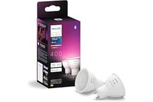 Philips Hue - Bombilla LED Inteligente, GU10, Luz Blanca y de Colores, 4.2W 400 lúmens, Compatible con Alexa y Google Home - Pack de 2 Bombillas LED inteligentes