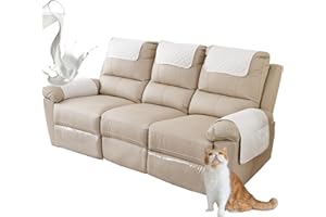 ZGDDPZA Armchair Arm Cover,Headrest Cover for Recliner Sofa Quilted Chair Arm Cover with Pockets Waterproof Non Slip Sofa Protectors Pet Dog (Beige,3-Seater 5pcs)