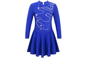 YOOJIA Mädchen Eiskunstlauf Kleid Kinder Rollschuhkleid Wettbewerb Eislaufkleid Mesh-Spleiß Gymnastik Trikot Kleid Gr. 104-152