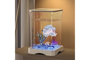 PORTOALEGRE Fischtank Aquarium mit Atmosphäre Licht - Kampffisch Aquarium Starter Kit Desktop Dekor - Betta Fischtank - Aquaristik Tischdekoration für Zuhause, Büro, Wohnzimmer - 17.7 x 11.8 x 11.8cm