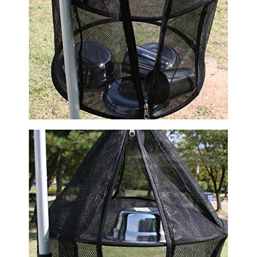 Gazechimp 4 Schichten Windundurchlässiges, Faltbares und Hängendes Trockennetz – Hanging Netz Trockner Net, perfekt für Gemüse, Fischgerichte Outdoor Camping, Picknick Speicher Korb (Schwarz) - 5