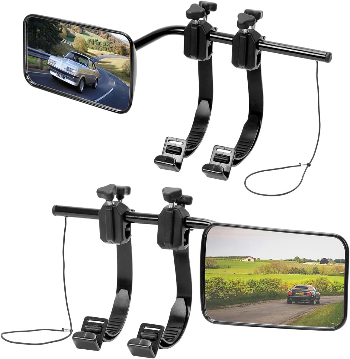 SUPAREE Convex Caravan Towing Mirrors,Caravan Mirrors for Cars Universal Towing Mirror Extensions with Clamps & Rubber Straps Safe for Motorhome Touring Pair