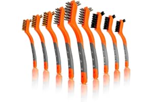 MAXMAN Wire Brush Set 3 Packs Brass-Stainless Steel-Nylon Mini Brushes with Curved Handle Grip for Cleaning Welding Slag ，Rust，Narrow Corner and Detail Work （Orange and Gray ）