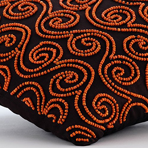 handgefertigt Braun Zierkissen Abdecken, Orange Wulstige Scroll Kissen Decken, 40×40 cm Kissenbezüge, Platz Seide Werfen Kissen Decken, Geometrisch – Tibetain Monk - 2