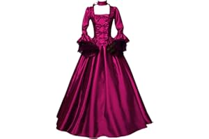 ANNSEMO Halloween Costumes for Women Medieval Solid Color Big Swing Long Dress Vintage Square Neck Maxi Dress Renaissance Lace Tie Long Sleeve Princess Dress Victorian Court Gowns Dresses