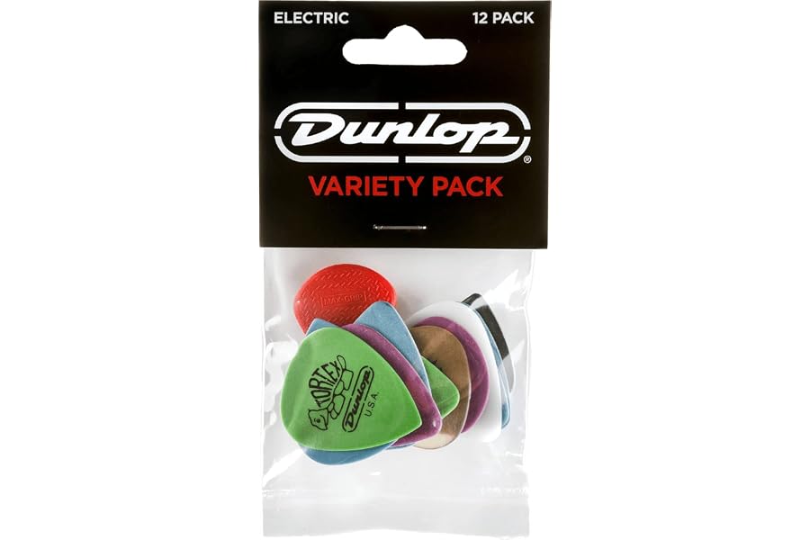 JIM DUNLOP Púas Variety Pack Electric, Saco de 12, Multicolor, Ultex, Tortex, Jazz III, Gator Grip, Max Grip