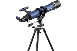MATALDE Télescope réfracteur de 800 mm de focale et d'ouverture de 90 mm, idéal pour débutants et Adultes. Grossissement de 32x à 240x. Lentille de Barlow 3X et Adaptateur pour téléphone Inclus (Bleu)