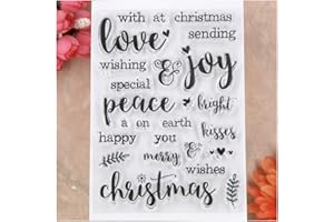 KWELLAM Words Merry Christmas Wishes Joy Sending Love Peace Earth Clear Stamps for Card Making Decoration and DIY Scrapbooking