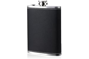 FIBOUND 8 Oz Flachmann aus Schwarzem Leder, Outdoor Flachmann Kann Mitgenommen Werden, Flachmann Leder Edelstahl, Mini Schnapsflasche Tragbar, Taschen-Flachmann für Whiskey, Rum, Wodka