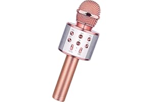 Wireless Microphone Karaoke, Small Karaoke Mic Speaker, Rechargeable Bluetooth Mic for Partys, Karaoke Machine for Adults Kids, for iPhone/PC or All Smartphone (Rose Gold)