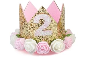 maxgoods Princess Tiara Crown,Baby Girls/Kids First Birthday Hat Sparkly Gold Flower Style with Artificial Rose Flower, Tiara Headband Party Headband, 2 Year Old