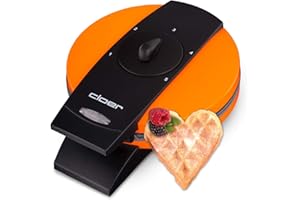 Cloer 1627-15 Piastra per Waffle a Cuore, 930 W, dimensione di cialda 15,5 cm, grado di doratura selezionabile, spia di controllo, corpo in metallo verniciato arancione