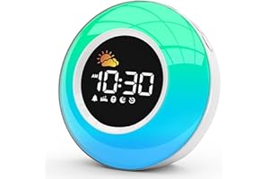 APUZOM Wecker Digital,Kinderwecker,Schlaftrainer mit Nachtlicht, Customized Lichtwecker mit 12 White Noise, Snooze und Timer 15/30/60/90 mins, Tischuhr ohne Tick, 6 Weckertöne,Geschenke für Mädchen Jungen