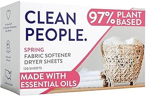 THE CLEAN PEOPLE Clean People Fabric Softener Sheets - Plant-Based, Eco Friendly Dryer Sheets - Softens & Removes Static Cling - Vegan Laundry Softener With Essential Oils - Spring Scent, 120 Count