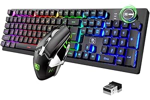 FELiCON K620 Wireless Gaming Keyboard and Mouse Combo, Mechanical Feel Rechargeable 100% Keyboard 4800 mAh, 16 Light Up RGB LED QWERTY US Layout+PC Gaming Mice with 2.4G Receiver for PC Mac PS4-Black