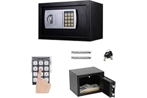 HUINI Tresor mit zahlenschloss Digital PIN-Code und Schlüssel Elektronischer Safe Sicherheitskasten Doppelbolzenverriegelung Wandtresor Möbeltresor -8.5L (Schwarz)