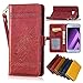 Produktbild Samsung Galaxy A3 2017 Leder Hülle,Handy Hülle Tasche Samsung Galaxy A3 2017,Ledertasche für Samsung Galaxy A3 2017,Leweiany Handytasche Samsung Galaxy A3 2017 Schutzhülle aus Echt-Leder Retro Blumen Prägung Hülle im Ständer Bookstyle Wallet Tasche Flip Brieftasche Etui Schale mit Kartenfach, Magnet und Praktischer Standfunktion Luxus Tasche für Samsung Galaxy A3 2017 - Premium Hülle in Rot